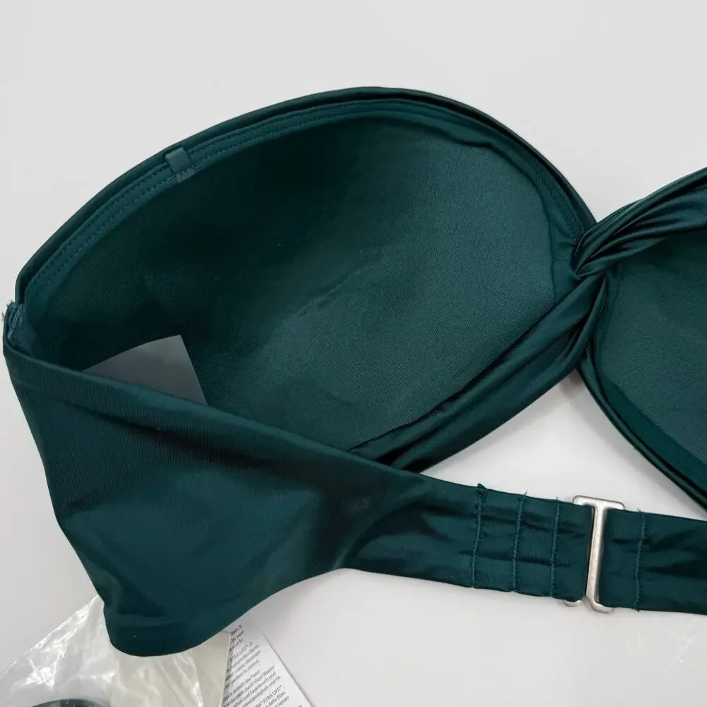 CALIA Bikini Top Women’s SZ Large Twisted Bandeau Sea Green Shine Strapless NWT